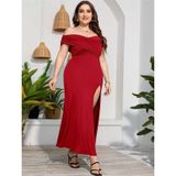 Plus Size High Taille Split Sexy Lange Avondjurk (Kleur: Rood Maat: XL)