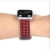 Raster patroon ronde gesp lederen horlogeband voor Apple Watch Series 6 & se & 5 & 4 44mm / 3 & 2 & 1 42mm (rood zwart)
