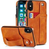 Crazy Horse Texture Schokbestendige TPU + PU lederen tas met kaartsleuf & polsbandhouder voor iPhone X / XS