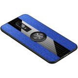 Voor OnePlus 6 XINLI stiksels doek Textue schokbestendig TPU beschermhoes met ring houder (blauw)