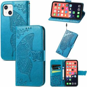 Butterfly Love Flower Relif Horizontale Flip Leren Case met Bracket / Card Slot / Portemonnee / Lanyard voor iPhone 13 Mini
