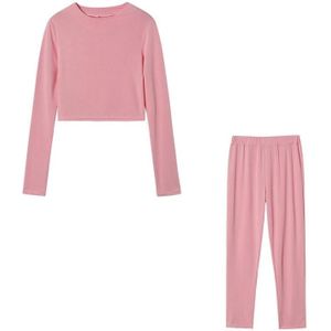 Herfst Winter Solid Color Slim Fit Lange Mouwen Sweatshirt + Broek Pak voor Dames (Kleur: Roze Maat: XXL)