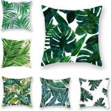 Tropische planten kussen zaak polyester decoratieve kussenslopen groene bladeren gooien kussen cover Square 45CM x45CM (24)