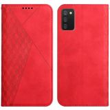 For Samsung Galaxy A02s US Version Diamond Pattern Splicing Skin Feel Magnetic Horizontal Flip Leather Case with Card Slots & Holder & Wallet(Red)
