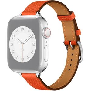 Kleine taille lederen vervangende horlogebanden voor Apple Watch Series 6 & SE & 5 & 4 44mm / 3 & 2 & 1 42mm (vlam oranje)