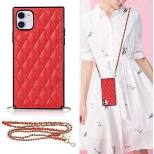 Elegant Rhombic Pattern Microfiber Leather + TPU Shockproof Case met Crossbody Strap-ketting voor iPhone 11