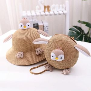 Girls Sunshade emmer hoed kinderen Penguin Straw Hat & Bag Set