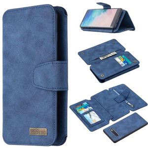 Voor Samsung Galaxy S10 Plus Afneembare Frosted Magnetic Horizontal Flip PU Lederen case met kaartslots & houder & ritsportemonnee & fotoframe(blauw)