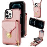 Voor iPhone 13 Pro Max Rits Hardware Kaart Portemonnee Telefoonhoes (Rose Goud)