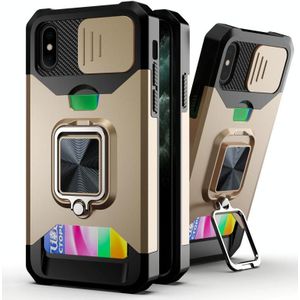 Schuifcamera Cover Design PC + TPU Shockproof Case met Ring Holder & Card Slot voor iPhone XS Max