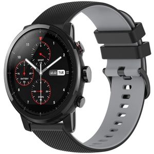 Voor Amazfit Stratos 22 mm geruite tweekleurige siliconen horlogeband (zwart + grijs)