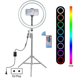 PULUZ 12 inch RGB Dimbare LED ring VLogging Selfie fotografie video-verlichting met koude schoen statief bal hoofd & telefoon klem (EU plug)