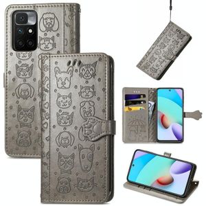 Voor Xiaomi Redmi 10 Mooie kat en hond embossing patroon horizontale flip lederen tas  met houder & kaart slots & portemonnee en cartoon clasp & lanyard