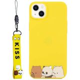 Voor iPhone 14 Silicone Painted Phone Case met Lanyard (Bear Family)