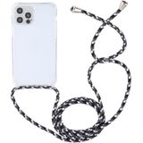 Transparante acryl airbag schokbestendige telefoon beschermhoes met lanyard voor iphone 13 pro max (zwart wit grijs)