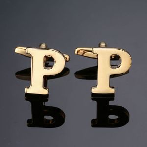 1 paar gouden letters A-Z naam Manchetknopen mannen Frans overhemd Manchetknopen (P)