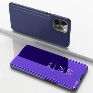 Geplateerde spiegel horizontale flip lederen tas met houder voor iPhone 13 pro max (paars blauw)