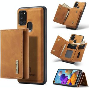 For Samsung Galaxy A21s DG.MING M1 Series 3-Fold Multi Card Wallet + Magnetic Back Cover Shockproof Case with Holder Function(Brown)