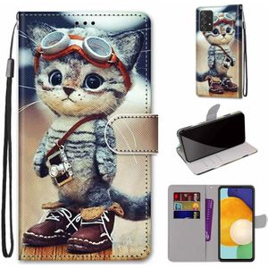 For Samsung Galaxy A53 5G Coloured Drawing Cross Texture Horizontal Flip PU Phone Leather Case with Holder & Card Slots & Wallet & Lanyard(Colorful Layer(Leather Shoes Cat)
