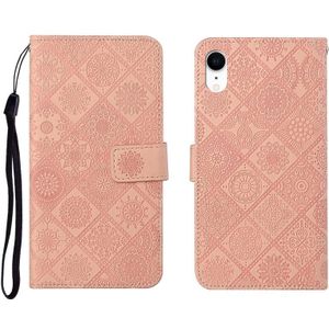 Ethnic Style Embossed Pattern Horizontal Flip Leather Case met Holder & Card Slots & Wallet & Lanyard Voor iPhone XR(Pink)
