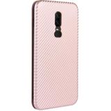 Voor OnePlus 6 Carbon Fiber Texture Magnetic Horizontal Flip TPU + PC + PU Leather Case met kaartsleuf(roze)
