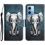 Voor Xiaomi Redmi Note 12 5G Global/Poco X5 gekleurde tekening lederen telefoonhoes (koptelefoon olifant)