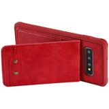 Voor Galaxy S10+ Vertical Flip Shockproof Leather Protective Case met Short Rope  Support Card Slots & Bracket & Photo Holder & Wallet Function(Red)