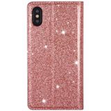 Voor iPhone X / XS Ultradunne Glitter Magnetische horizontale flip lederen hoes met Holder & Card Slots (Rose Gold)