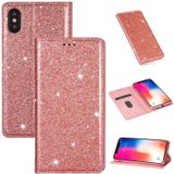 Voor iPhone X / XS Ultradunne Glitter Magnetische horizontale flip lederen hoes met Holder & Card Slots (Rose Gold)