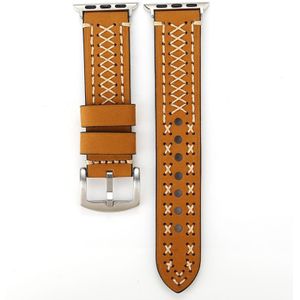 Voor Apple Watch serie 3 & 2 & 1 42mm handmatige lijn patroon lederen pols horloge Band (Khaki)