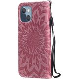 Pressed Printing Sunflower Pattern Horizontal Flip PU Lederen Case Holder & Card Slots & Wallet & Lanyard voor iPhone 13 Mini (Pink)