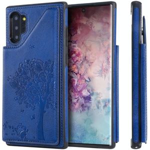 Voor Galaxy Note 10 + kat boom relif patroon schokbestendige beschermhoes met kaartsleuven & fotolijstjes (blauw)