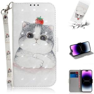 Voor iPhone 15 Pro Max 3D gekleurde horizontale flip lederen telefoonhoes (schattige kat)