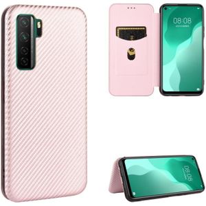 Voor Huawei nova 7 SE / P40 Lite 5G Carbon Fiber Texture Magnetic Horizontal Flip TPU + PC + PU Lederen case met kaartsleuf (Roze)