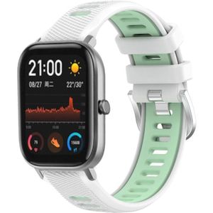 Voor Amazfit GTS 22 mm kruistextuur twee kleuren siliconen stalen gesp horlogeband (wit + groenblauw)