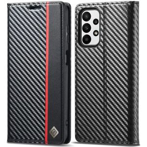 For Samsung Galaxy A23 5G LC.IMEEKE Carbon Fiber Horizontal Flip Leather Phone Case(Vertical Black)