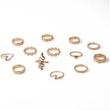 13 stks/set Overdreven Serpentine Bloem Liefde Geometrische Gezamenlijke Ring (SKU6205 Goud)