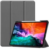 Horizontale flip honingraat TPU + PU lederen behuizing met drie-opvouwbare houder / slaap / wake-up functie & pen sleuf voor iPad Pro 12.9 (2021) (grijs)