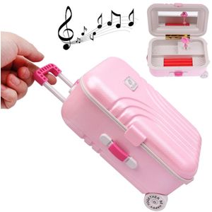 Cute Mini Suitcase Style Mechanical Music Box / Storage Box with Mirror & Ballet Girl