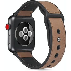 Plak lederen TPU-watchband voor Apple Watch Series 6 & SE & 5 & 4 44mm / 3 & 2 & 1 42mm(lichtbruin)