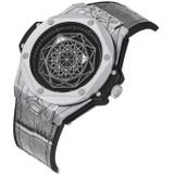 CAGARNY 6868 geometrische veelhoek wijzerplaat quartz horloge met dubbele beweging Heren TPU band horloge (grijze riem zilveren schaal)