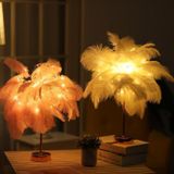 Struisvogel veer tafellamp smeedde Iron Night Light LED koperdraadlamp (Grijs)