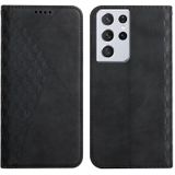 For Samsung Galaxy S21 Ultra 5G Diamond Pattern Splicing Skin Feel Magnetic Horizontal Flip Leather Case with Card Slots & Holder & Wallet(Black)