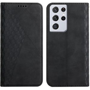 For Samsung Galaxy S21 Ultra 5G Diamond Pattern Splicing Skin Feel Magnetic Horizontal Flip Leather Case with Card Slots & Holder & Wallet(Black)