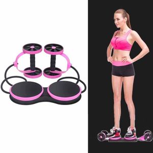 Multifunctionele abdominale wiel pull rope home abdominale training fitnessapparatuur met gedraaide tailleplaat (roze)