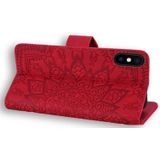Kalf patroon dubbele vouwen ontwerp relif lederen draagtas met portemonnee & houder & kaartsleuven voor iPhone XS/X (rood)