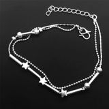 Fashion Jewelry dubbele poeder kralen en sterren zilver vergulde Anklets(Silver)