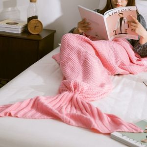 Mermaid Tail Blanket voor volwassen super zachte slaap gebreide dekens  grootte: 140 X70cm (Roze)