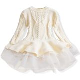 Winter meisjes brei lange mouw trui organza jurk avondjurk  grootte: 110cm (wit)