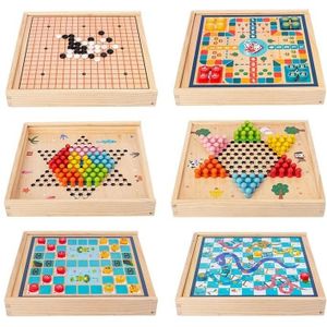 Kinderen houten multifunctionele ouder-kind interactieve puzzel board speelgoed  set specificatie: 6 in 1 schaak